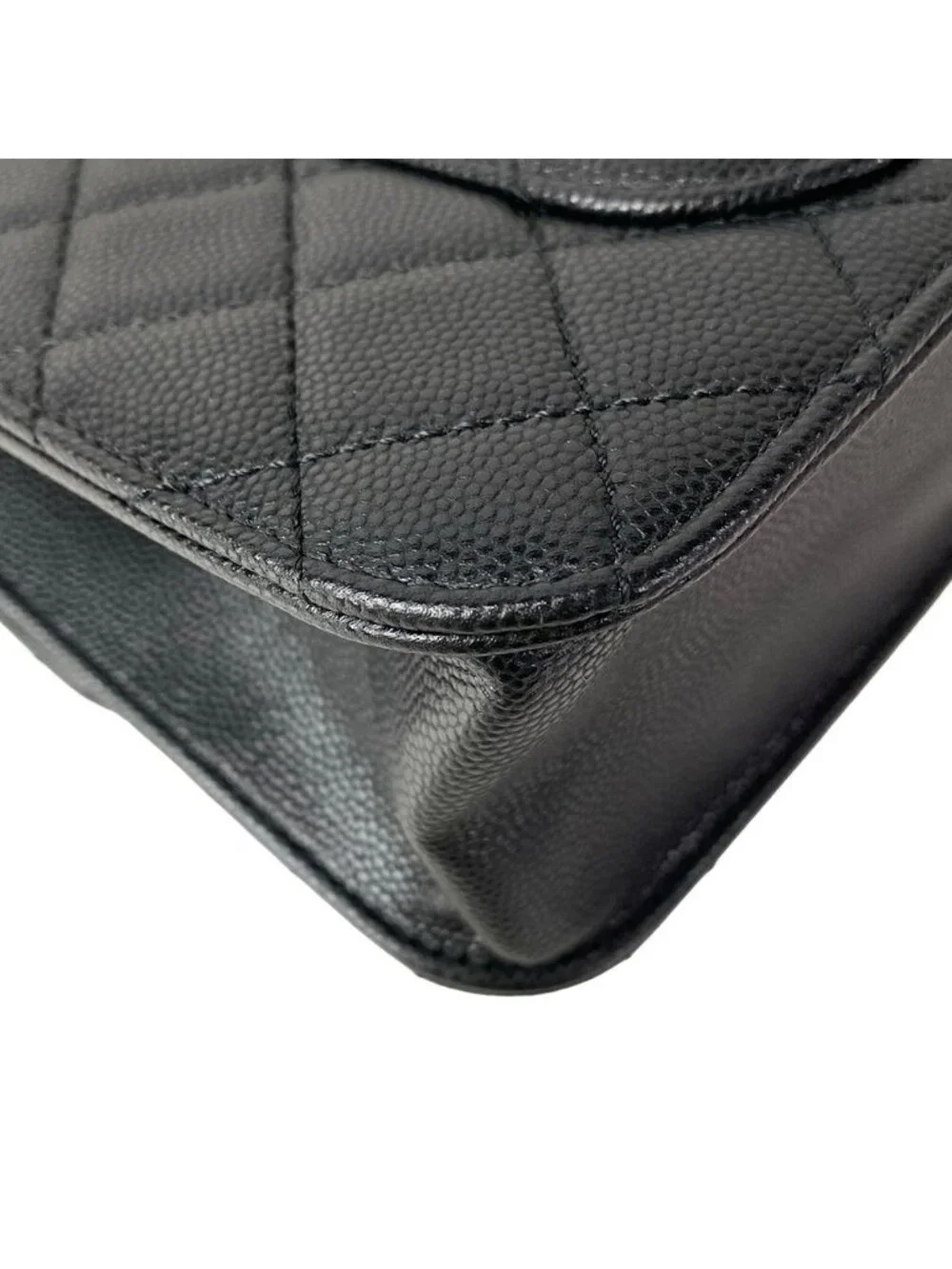 Chanel Shoulder Bag Quilted Black Metal Chain Double Pocket Matte Togo